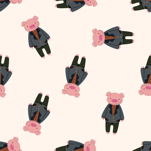 동물 돼지 작업자 만화, 만화 완벽 한 패턴 배경 — 스톡 벡터