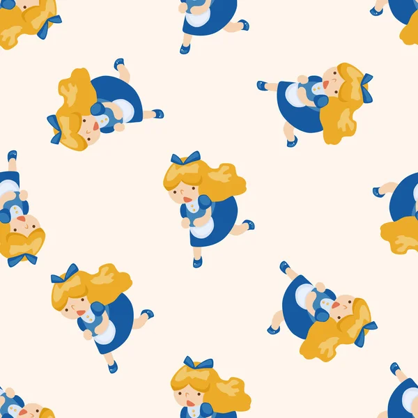 Alice in wonderland, cartoon seamless pattern background — стоковый вектор