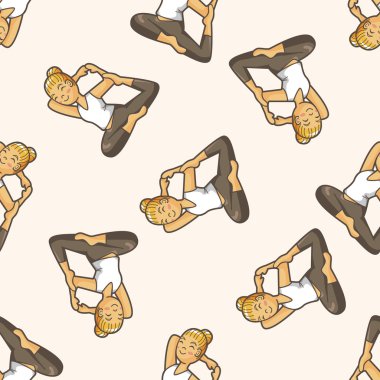 Yoga, meditasyon, karikatür Dikişsiz desen arka plan