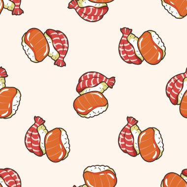 Japon yemek suşi, karikatür Dikişsiz desen arka plan