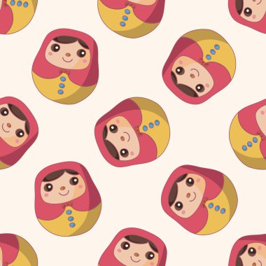 Matryoshka, Rus geleneksel ahşap oyuncak, karikatür Dikişsiz desen arka plan