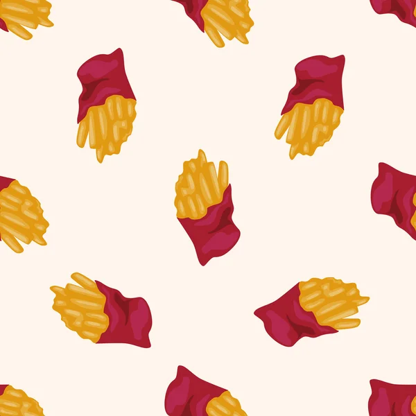 Gebratene Lebensmittel Thema Pommes frites, Cartoon nahtlose Muster Hintergrund — Stockvektor