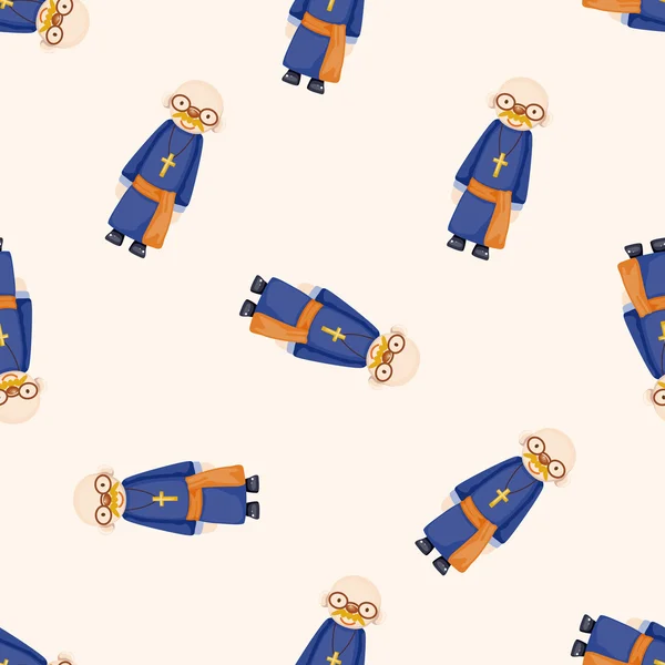 Pastor and nun, cartoon seamless pattern background — стоковый вектор