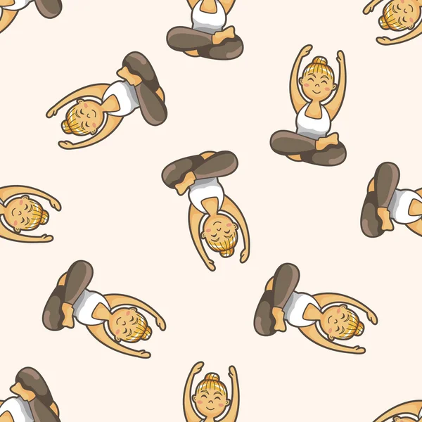 Yoga, cartoon seamless pattern background — стоковый вектор