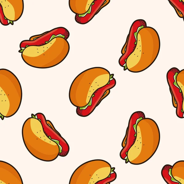 Gefrituurd voedsel thema hotdog, cartoon naadloze patroon achtergrond — Stockvector