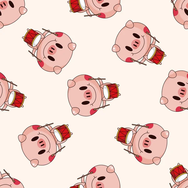 Animal pig playing instrument cartoon , cartoon seamless pattern background — Stock Vector