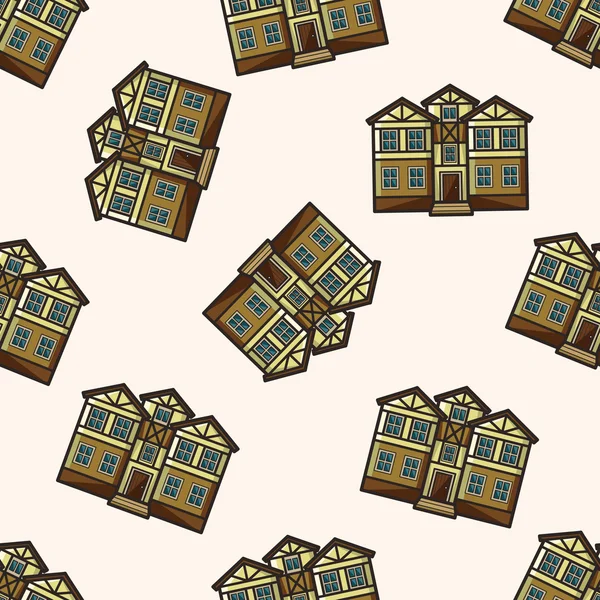Gebäude, Cartoon nahtlose Muster Hintergrund — Stockvektor