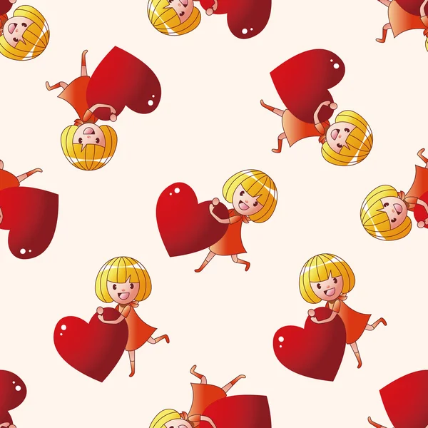 Little kid with heart , cartoon seamless pattern background — Stock Vector