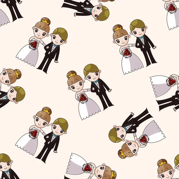 Couple de mariage, dessin animé fond de motif sans couture — Image vectorielle