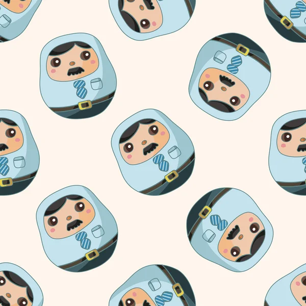 Matryoshka, Russian traditional wooden doll,, cartoon seamless pattern background — стоковый вектор