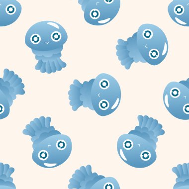 denizanası çizgi film, deniz hayvan seamless modeli