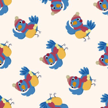 Kış hayvan kuş simgesi 10, seamless modeli