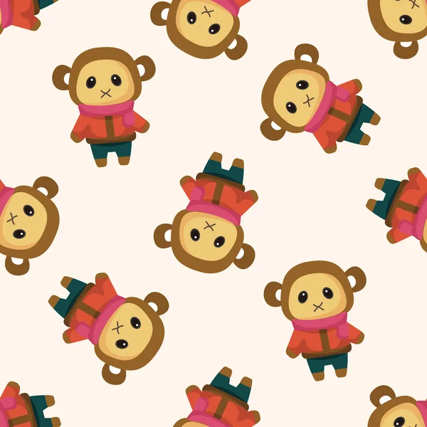 Zvířecí opice zimní kreslený, bezešvé pattern — Stockový vektor