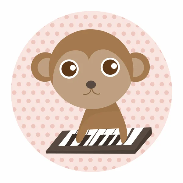 Animal mono jugando instrumento dibujos animados tema elementos — Vector de stock