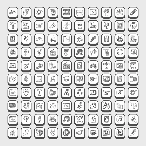 Doodle iconos de los medios — Vector de stock