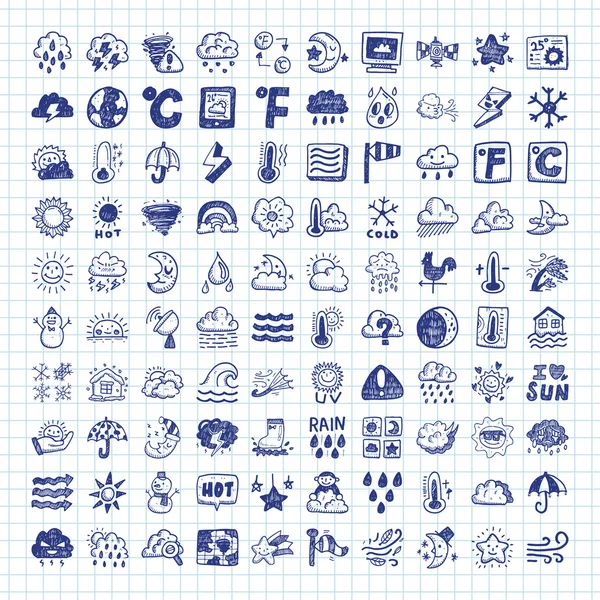 Doodle weather icons — Stock Vector