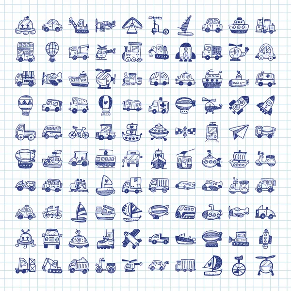 Doodle vervoer pictogrammen — Stockvector