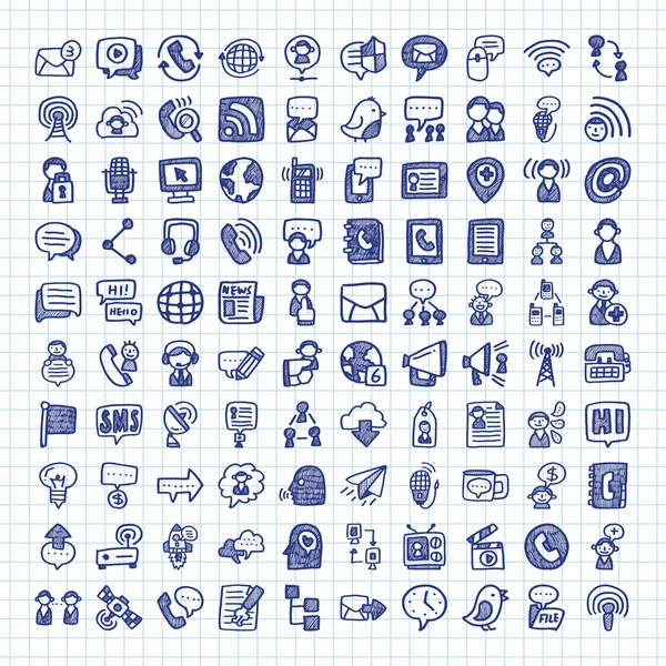 Iconos de comunicación doodle — Vector de stock