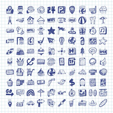 Doodle seyahat simgeler