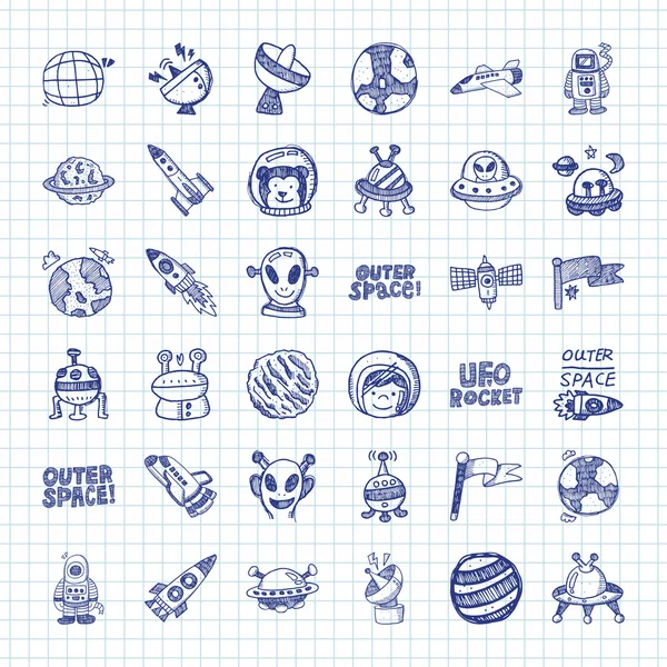 Doodle-Weltraum-Ikonen — Stockvektor