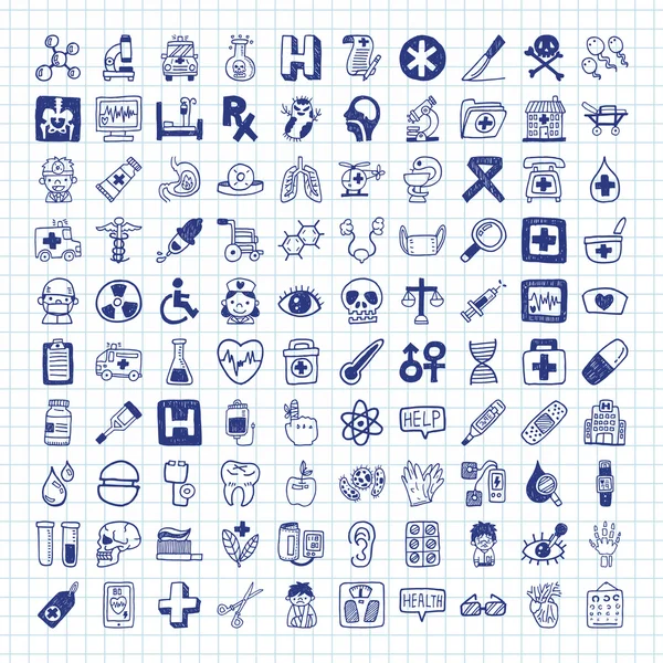 Garabato Iconos médicos — Vector de stock