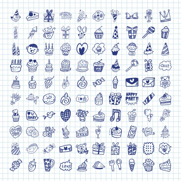 Doodle Birthday icons — Stock Vector