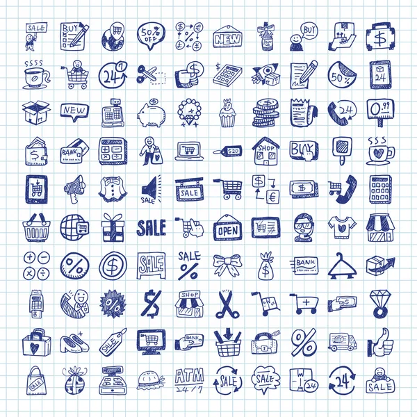 Doodle iconos de compras — Vector de stock