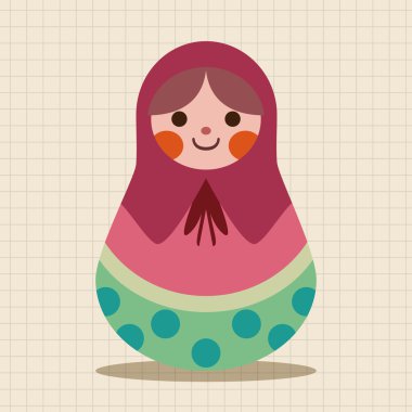 Matryoshka, Rus geleneksel ahşap oyuncak, vektör desen, fl