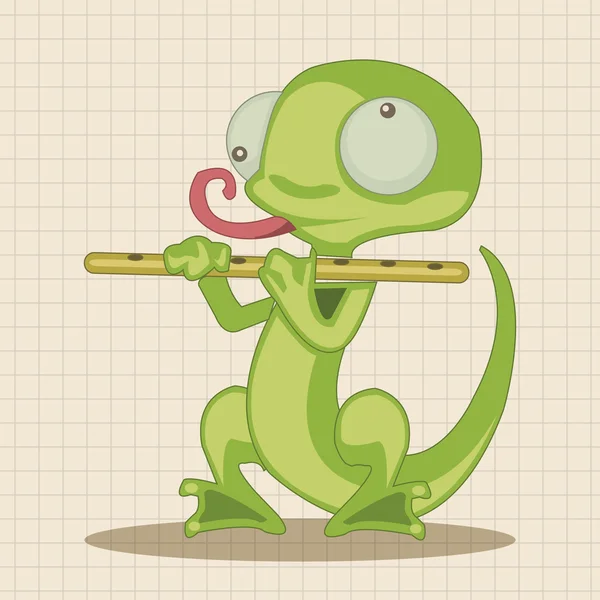 Zvířecí ještěrka hrající nástroje karikatura téma prvky ikonu prvku — Stockový vektor