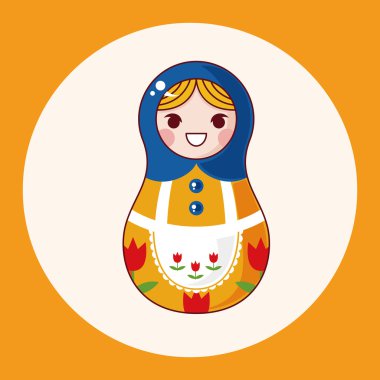 Matryoshka, Rus geleneksel ahşap oyuncak, vektör desen, el simgesi öğesi