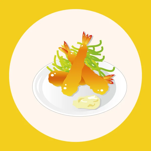 Tema de comida japonesa Vetor de elementos de camarão frito, elemento de ícone eps — Vetor de Stock