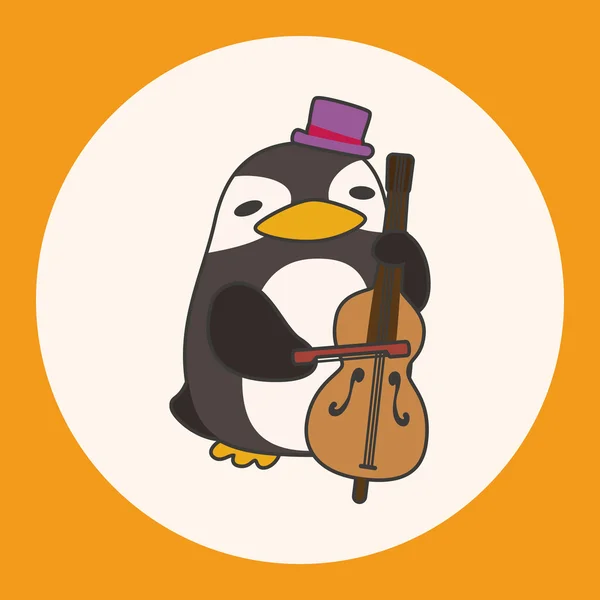 Animal penguin playing instrument cartoon theme elements icon element — Stock Vector