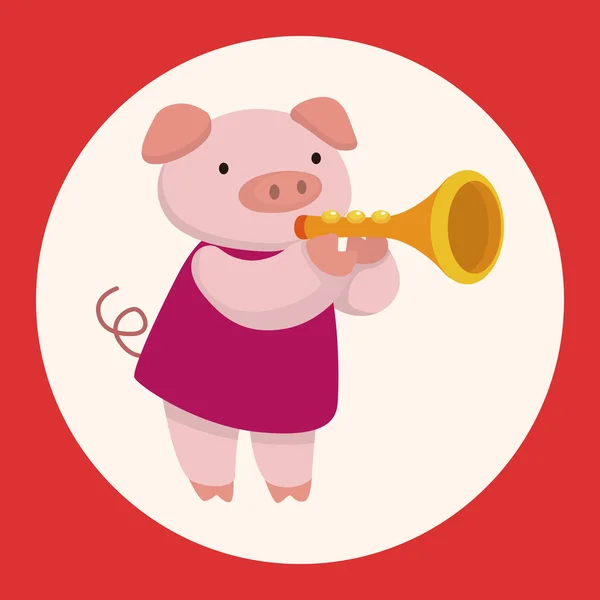 Hayvan domuz enstrüman çizgi film Tema öğeleri oynarken — Stok Vektör