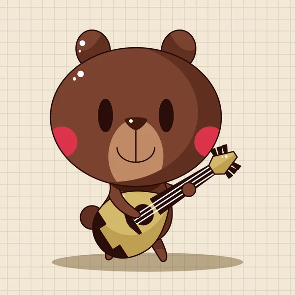 Animal bear playing instrument cartoon theme elements — Stock Vector