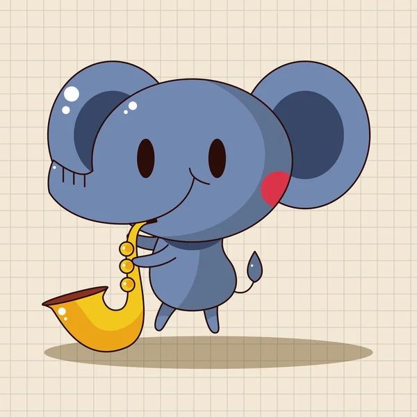Animal éléphant jouer instrument dessin animé thème éléments — Image vectorielle