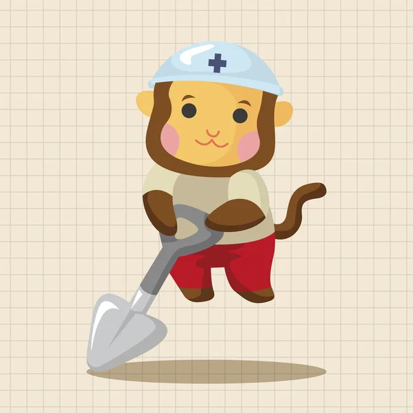 Animal Monkey Arbeiter Cartoon Thema Elemente — Stockvektor