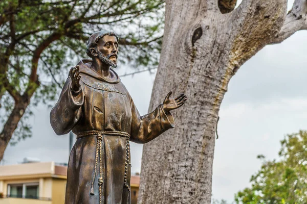 Dışarıda Assisi 'li Aziz Francis' in heykeli var. Somma Vesuviana, Napoli 'deki Santa Maria del Pozzo Kilisesi' nden Fransisken kompleksi