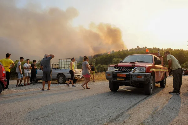 Heatwave Causes Fires Burning Second Day Isle Rodos Dodecanese Greece — Stock Photo, Image