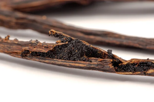 Vanilla beans on cracked stick — Stock Photo, Image