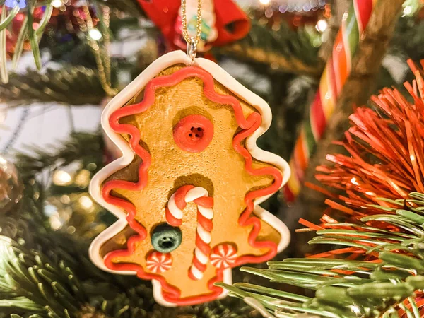 Christmas Decorations Hanging Natural Green Fie Tree Handmad — Stock Photo, Image