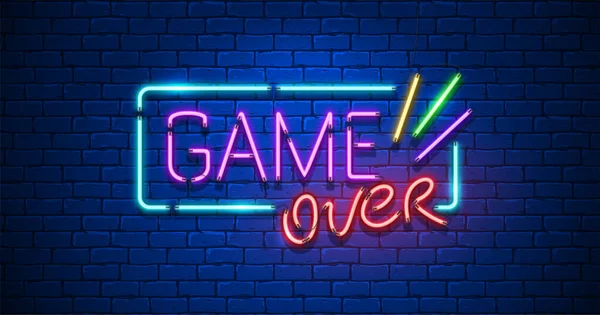 Game Neon Text Sign Brick Wall Background Design Template Trendy — Stock Photo, Image
