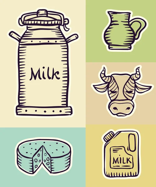 Melk en zuivelproducten hand getrokken set — Stockvector
