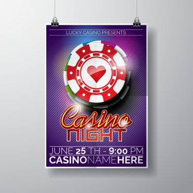 Vektör parti el ilanı tasarımı üzerinde bir Casino Tema cips ve menekşe arka plan üzerinde typographyc metin.