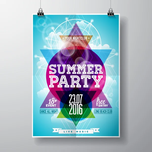 Wektor Summer Beach Party projekt ulotki z elementami i miejsce na kolor trójkąt tło. — Wektor stockowy