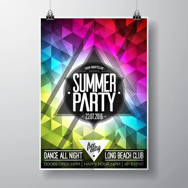 Vector Summer Beach Party Flyer Design con elementi tipografici e spazio copia su sfondo a triangolo colore . — Vettoriale Stock