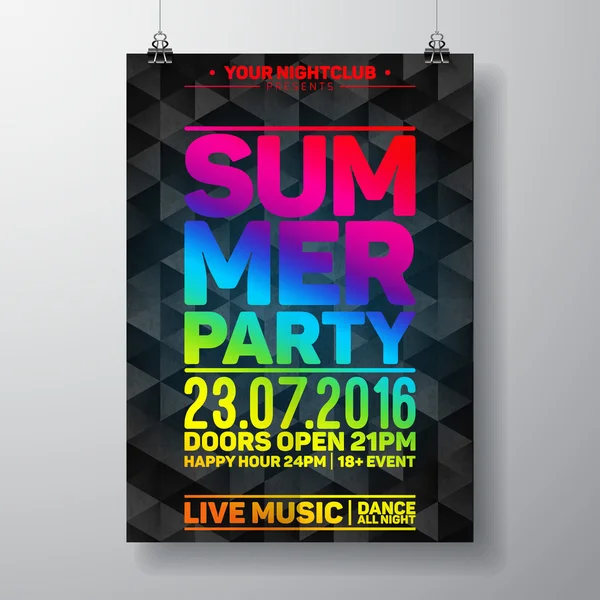 Vektör yaz plaj partisi el ilanı tasarım karanlık üçgen arka plan üzerinde tipografik elemanları ile.