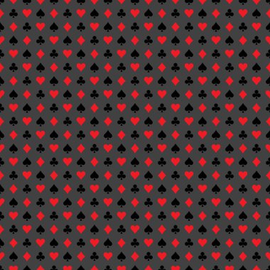 Vektör sorunsuz casino desen illüstrasyon iskambil sembolleri gri arka plan üzerinde bulunan.