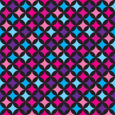 Vektör Dikişsiz desen illüstrasyon mavi ve pembe öğeler siyah arka plan üzerine.