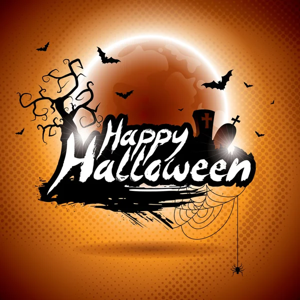 Vector illustration on a Happy Halloween theme on moon background. — Stock Vector