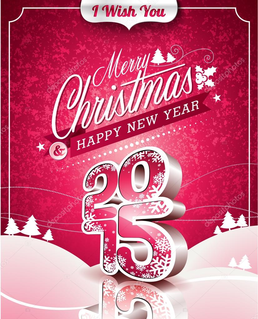 Vector Christmas illustration with typographic design on landscape background